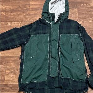 Green and Black Plaid Hooded Jacket